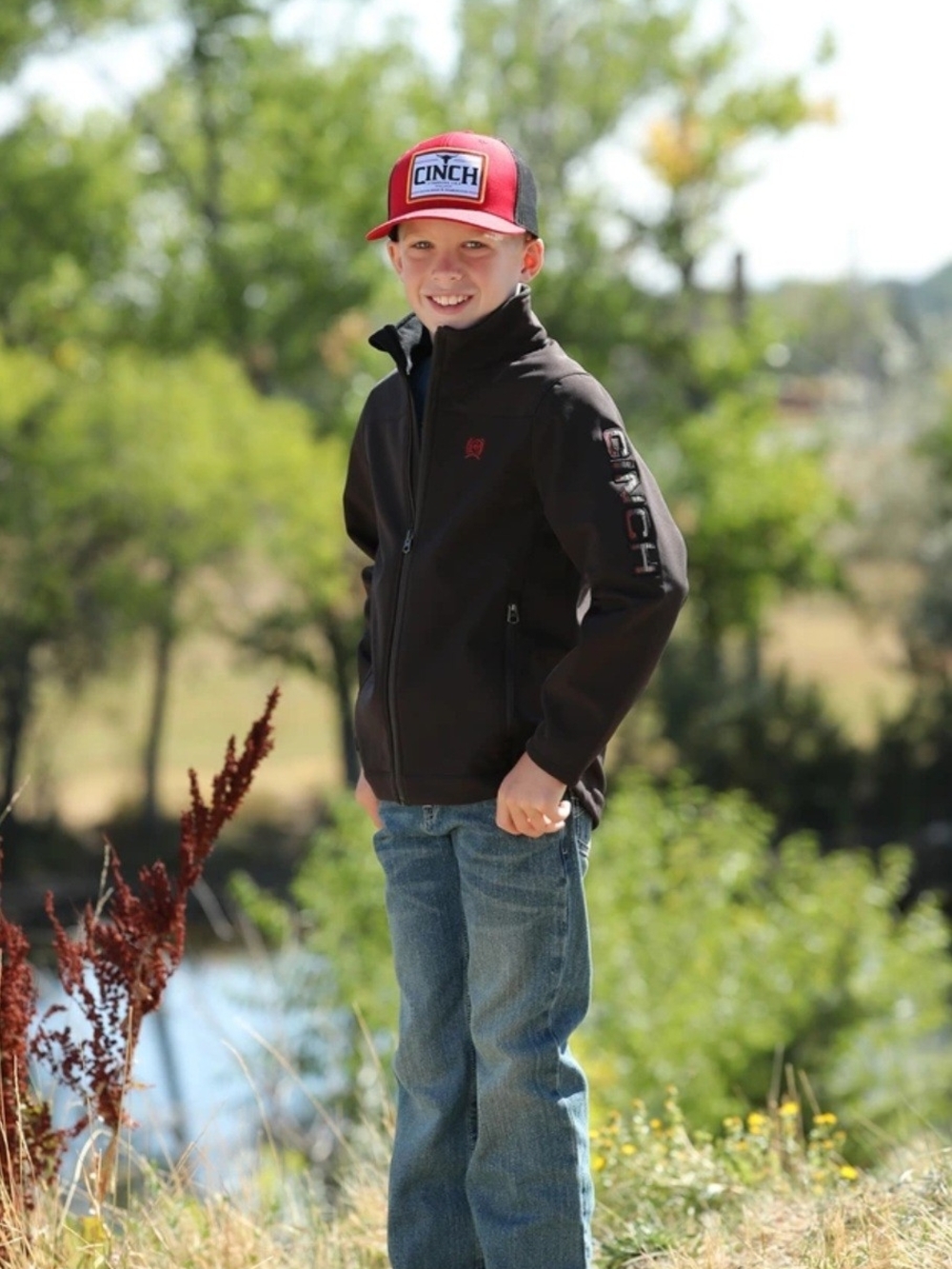 Cinch Boys' Black Jacket with Red Logo Accents